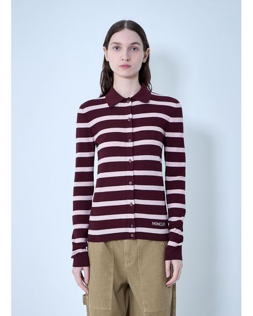 Moncler Blue Ribbed Knit Striped Cardigan