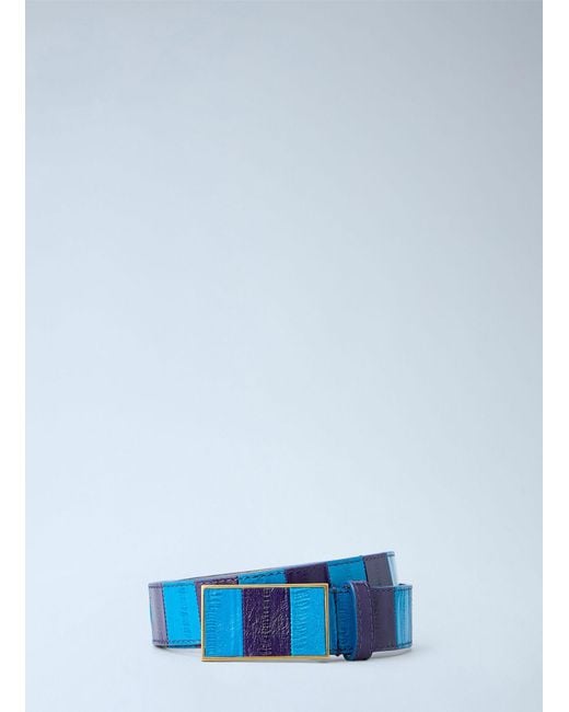 Dries Van Noten Blue Striped Leather Belt