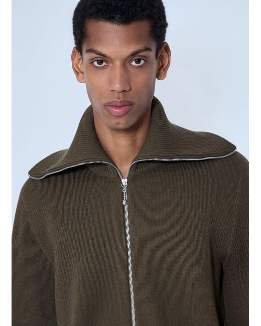 Bottega Veneta Gray Zip-Front High Collar Cardigan for men
