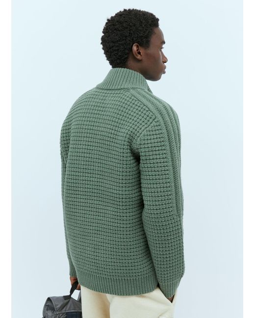 Stone Island Green Padded Lined Wool Knit Cardigan for men