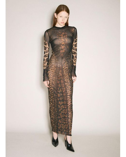 Jean Paul Gaultier Leopard Mesh Maxi Dress in Natural | Lyst Jean Paul Gaultier Leopard Mesh Maxi Dress in Natural | Lyst