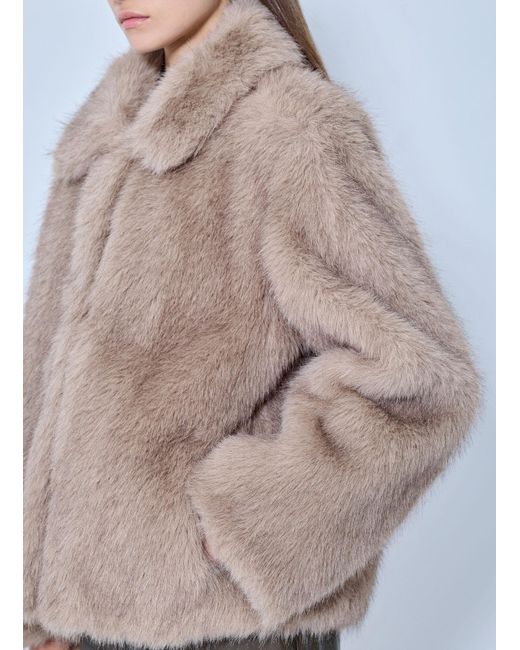 Max Mara Natural Shawl Collar Faux Fur Jacket