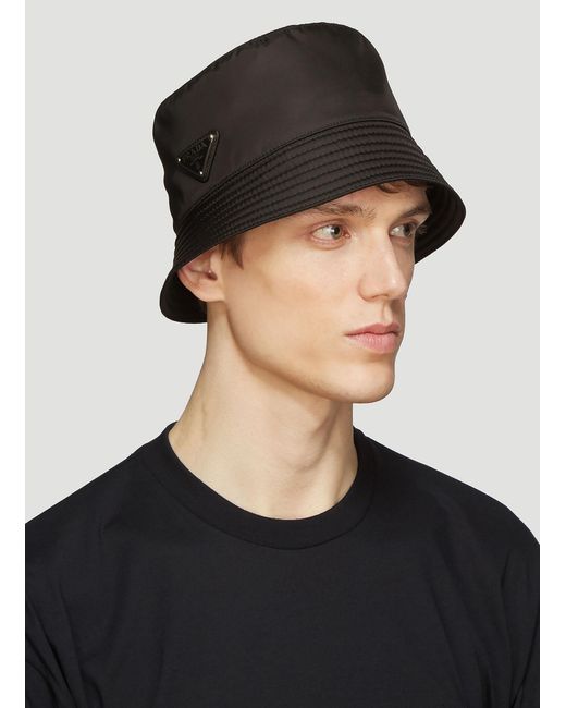 Prada Black Nylon Logo Bucket Hat for men