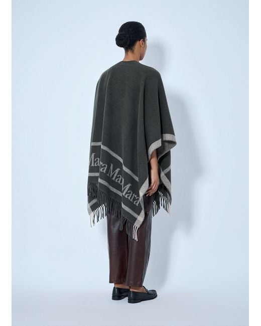 Max Mara Blue Fringed Wrap With Logo Detail