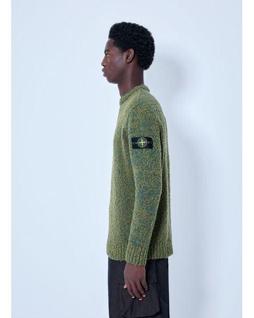 Stone Island Green Crewneck Textured Knit Sweater for men