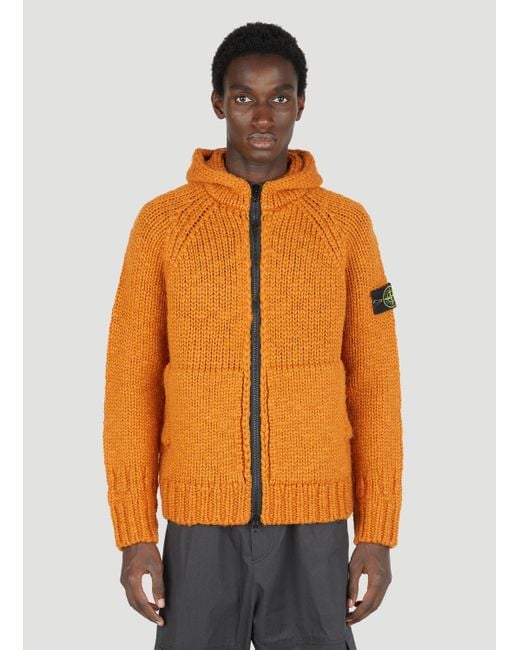 Stone Island Orange Wool Knit Zip Up Sweater for men