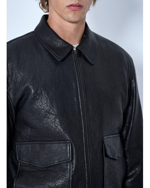 Saint Laurent Blue Zip-Front Leather Jacket for men