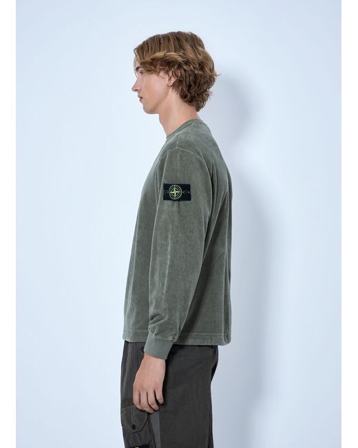Stone Island Gray Corduroy Logo Patch Sweatshirt for men