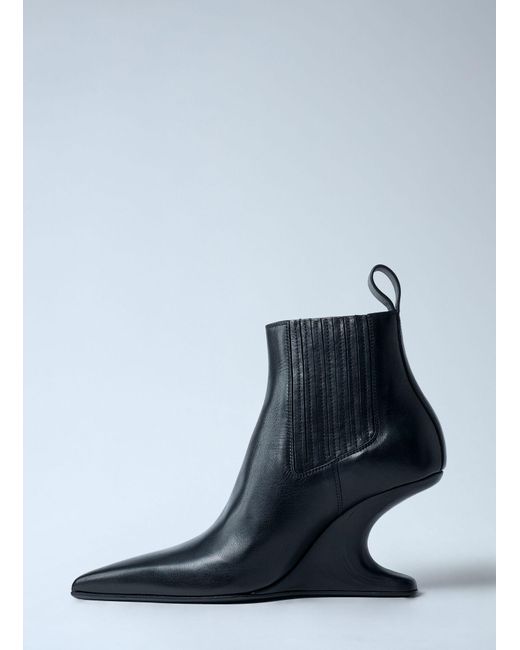 Rick Owens Blue Leather Wedge Ankle Boots