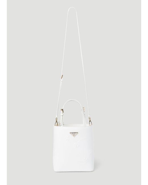 Prada White Flower Embossed Mini Tote Bag