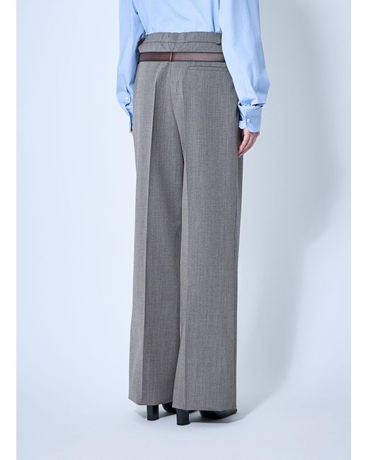 Prada Blue Technical Wool Pants With Printed Belt