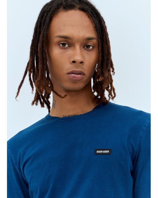 Miu Miu Blue Set Of Three Logo-Patch T-Shirts for men