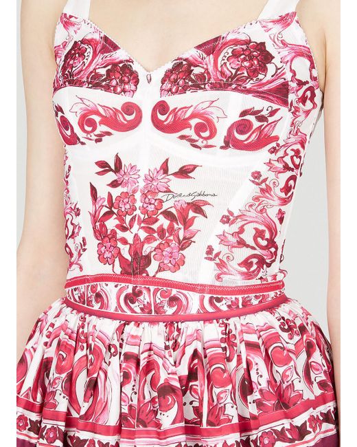 Dolce & Gabbana Pink Majolica Print Bustier Top