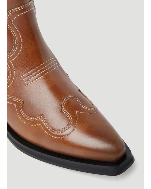 Ganni Brown Embroidered Western Boots