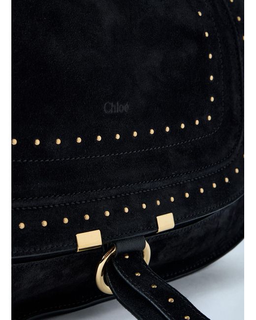 Chloé Blue Marcie Medium Studded Suede Shoulder Bag