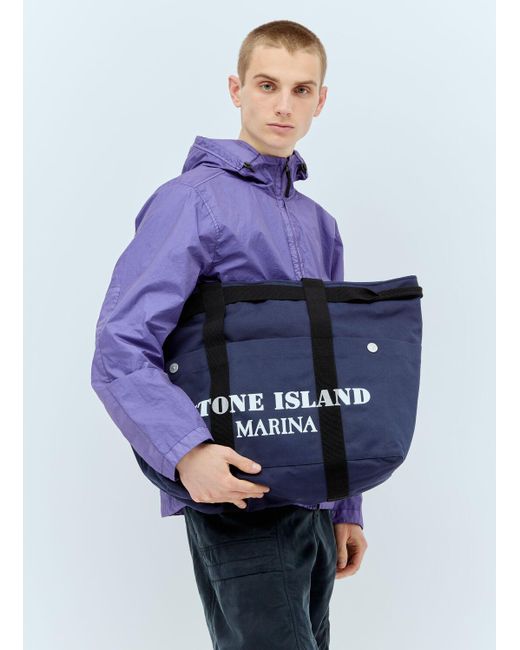 Stone Island Blue Marina Canvas Tote Bag for men