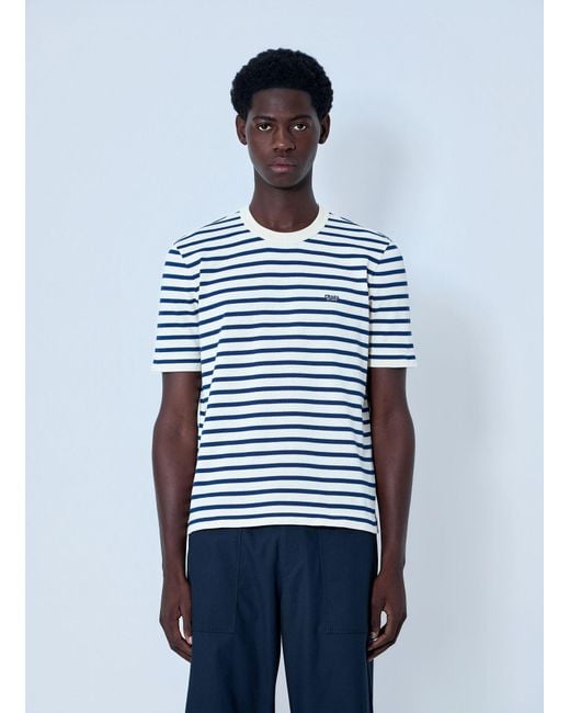 Prada Blue Striped Crewneck T-Shirt for men
