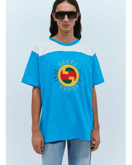 Gucci Blue Cotton Jersey T-shirt With Print for men