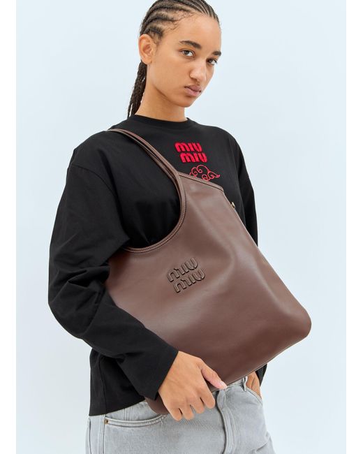 Miu Miu Gray Ivy Leather Tote Bag
