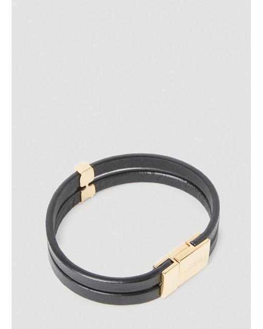 Saint Laurent Leather Ysl Monogram Double-Wrap Bracelet, Black