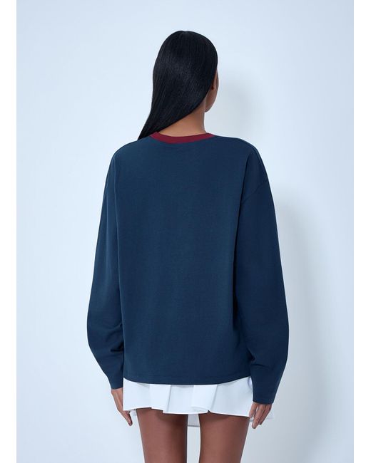 Miu Miu Blue Cotton Jersey Sweatshirt With Logo Motif