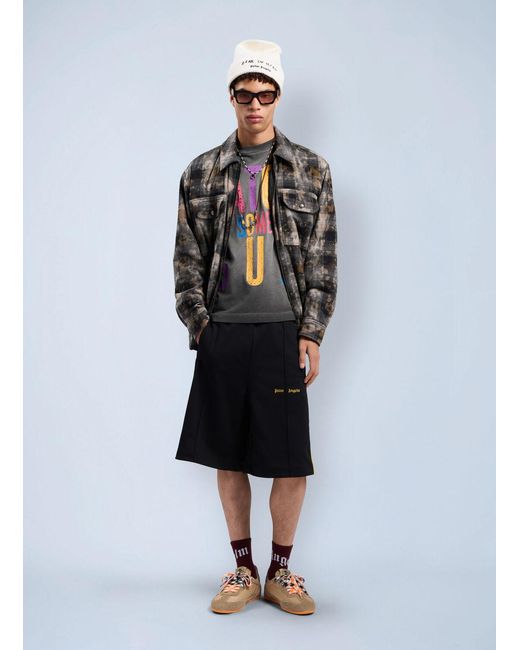 Palm Angels Gray Curved Logo Check Overshirt for men