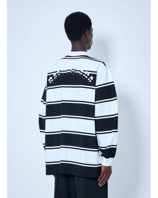 Balenciaga White Striped Logo-Patch Polo Shirt for men