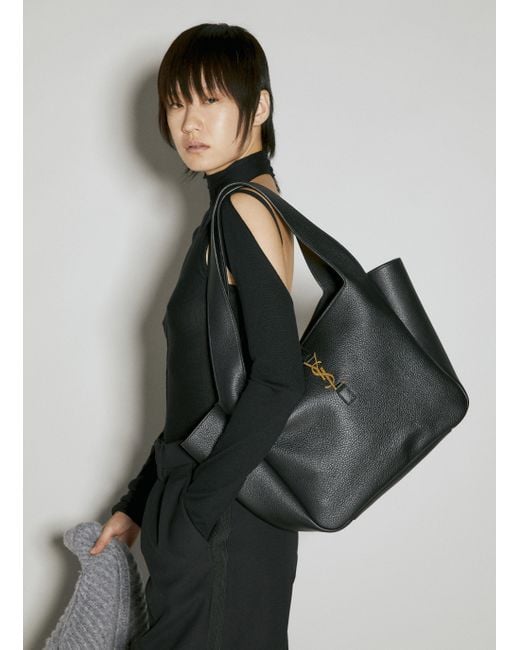 Saint Laurent Gray Bea Leather Tote Bag