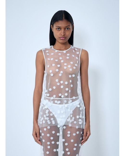 CECILIE BAHNSEN White Embroidered Sheer Overlay Dress