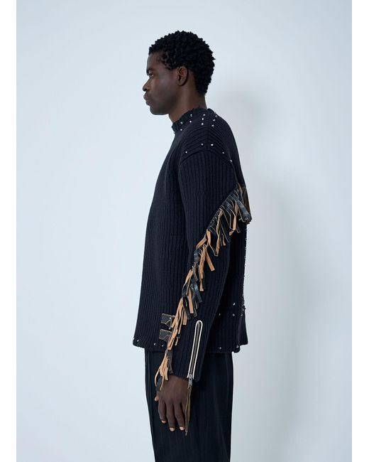 Prada Blue Leather Embellished Wool Sweater for men