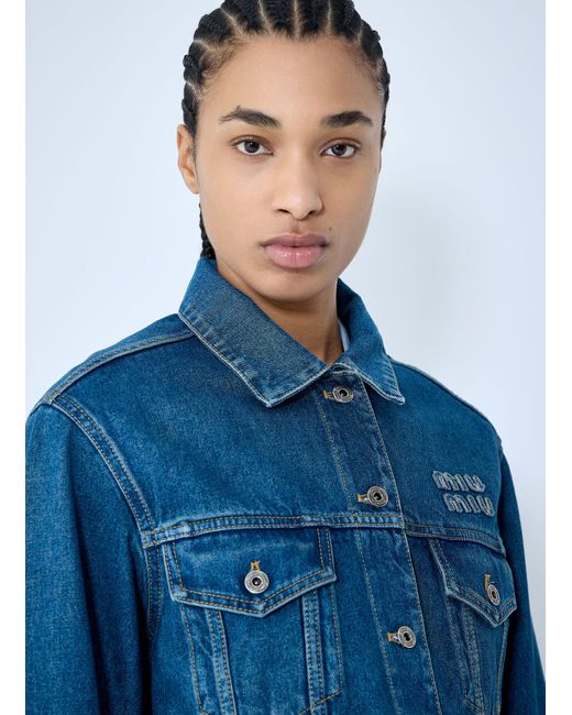 Miu Miu Blue Contrast Hem Denim Jacket