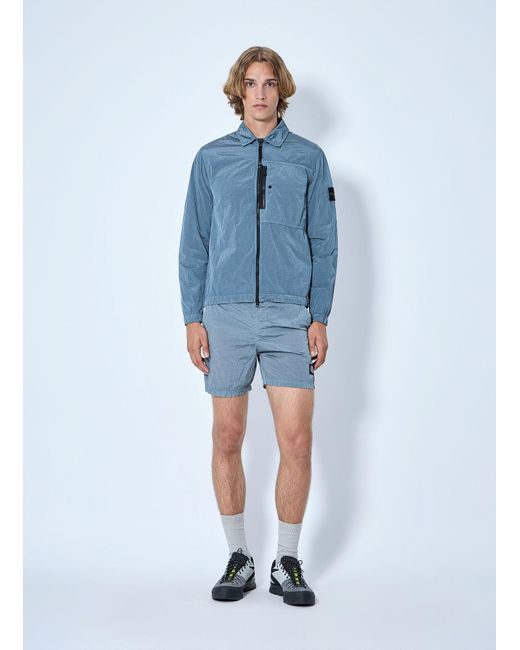Stone Island Blue Zip-Up Jacket With Chest Pocket for men