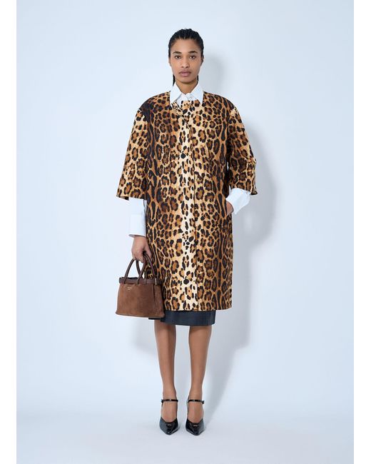 Prada White Single-Breasted Leopard Print Drill Coat