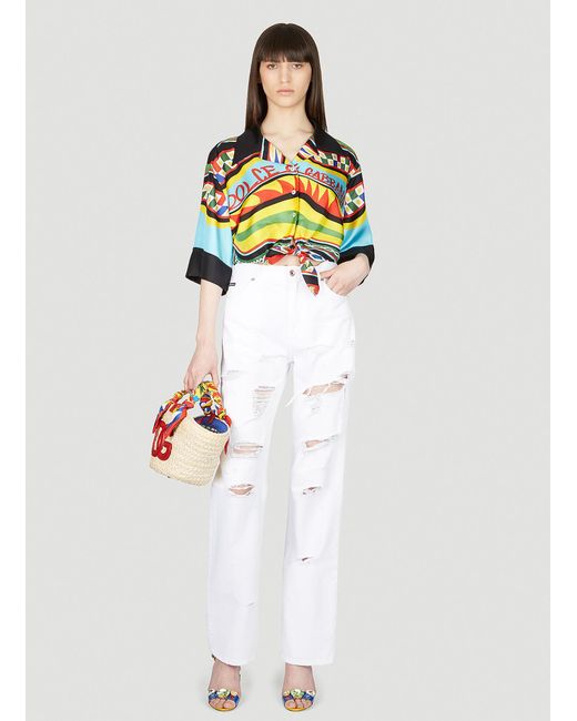Dolce & Gabbana White Logo Plaque Distressed Jeans