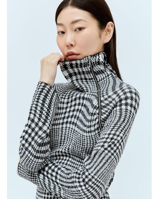 Burberry Blue Warped Houdstooth Midi Dress