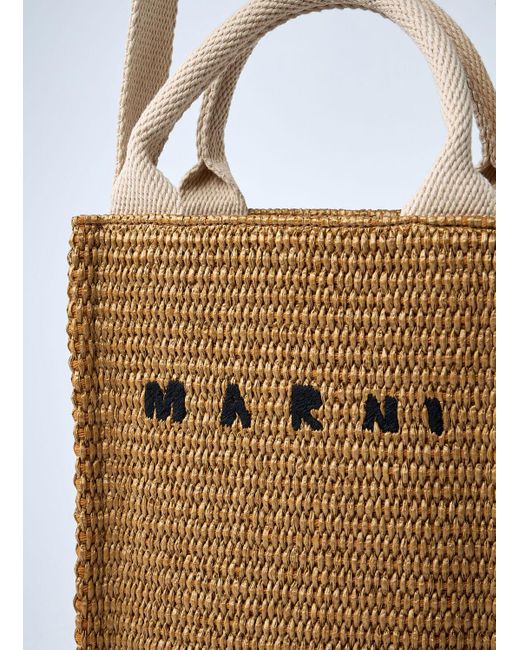 Marni White Mini Logo Motif Raffia Handbag