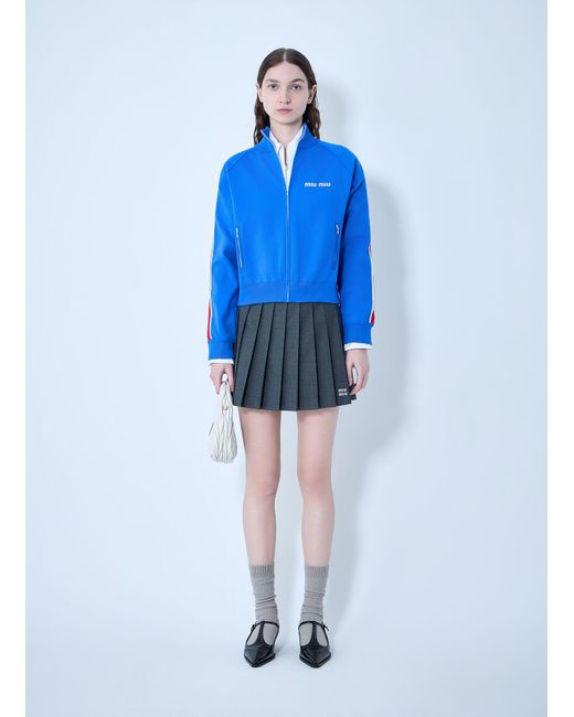 Miu Miu Blue Technical Yarn Zipper Sweatshirt