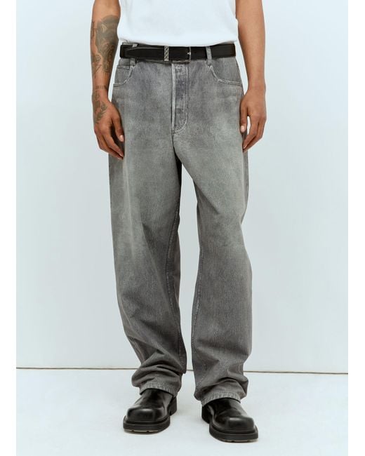 Bottega Veneta Gray Printed Denim Leather Pants for men