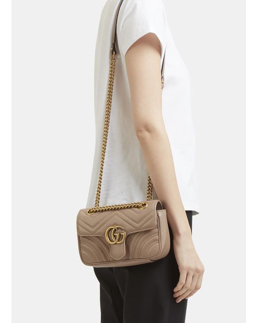 Gucci Leather Marmont Medium Shoulder Bag In Nude in Natural | Lyst UK