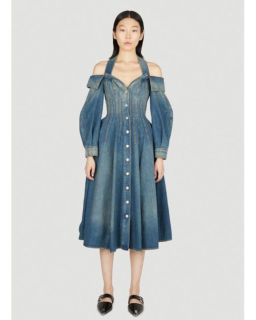 Alexander McQueen Sculpted Denim Dress in Blue Lyst