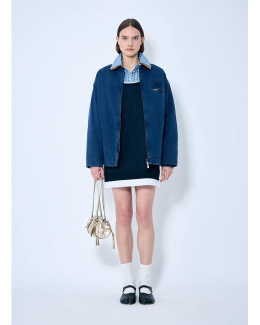 Miu Miu Blue Knit And Poplin Mini Dress