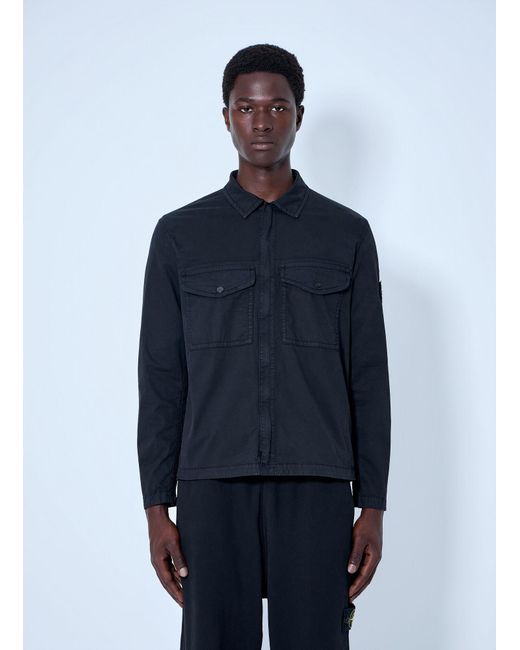 Stone Island Blue Button-Down Cotton Shirt for men
