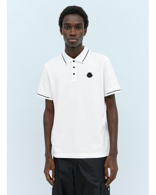 Moncler Logo Patch Polo Shirt in White for Men | Lyst