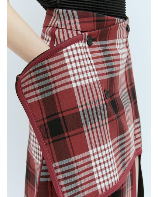 Issey Miyake Red Counterpoint Check Skirt