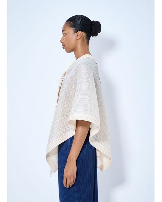 Pleats Please Issey Miyake White Pleated Cape Blouse