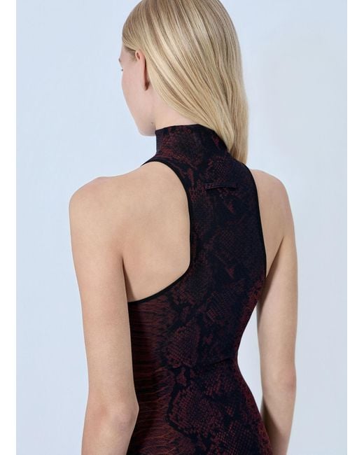 Jean Paul Gaultier Blue Mesh High Neck Python Printed Long Dress