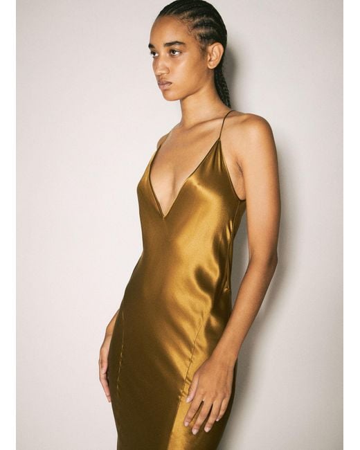 Saint Laurent Silk V-Neck Dress in Metallic | Lyst UK