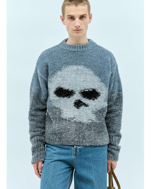 ERL Blue Glitter Skull Intarsia Sweater for men