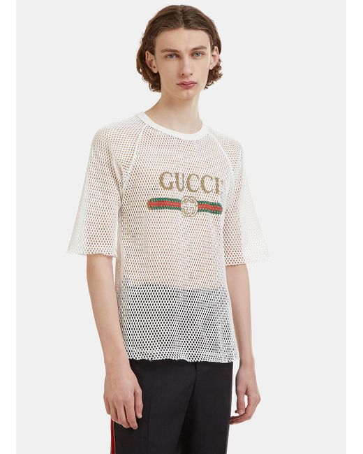 Gucci Fake Logo Mesh T-shirt In White for Men | Lyst