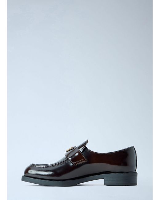 Prada White Leather Loafers With Logo Plaque